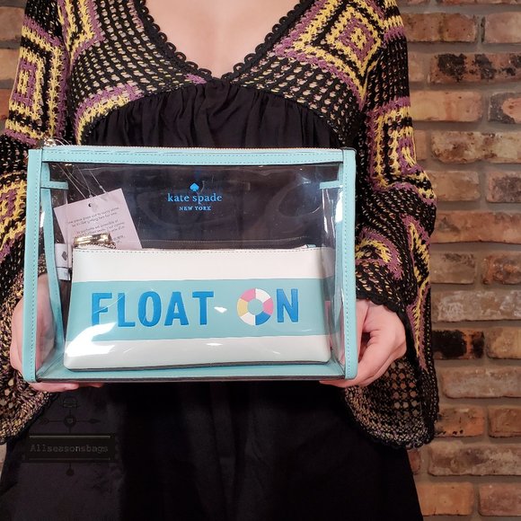 Kate Spade Handbags - Kate Spade Pool Float Makeup Bag Duo Clear 2 In 1 Poolside Blue White Stripe NWT